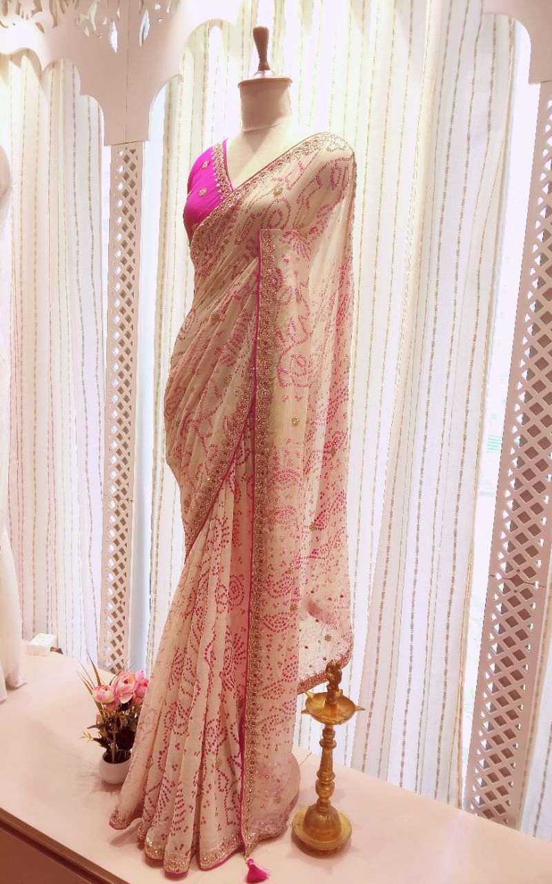 Bandhani Georgette Saree With Hand Work view 4