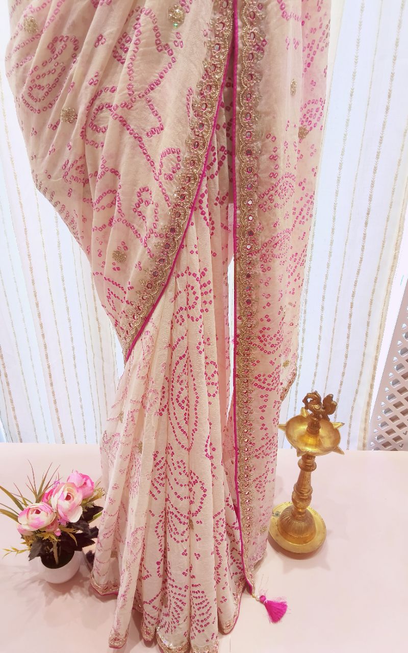 Bandhani Georgette Saree With Hand Work view 7