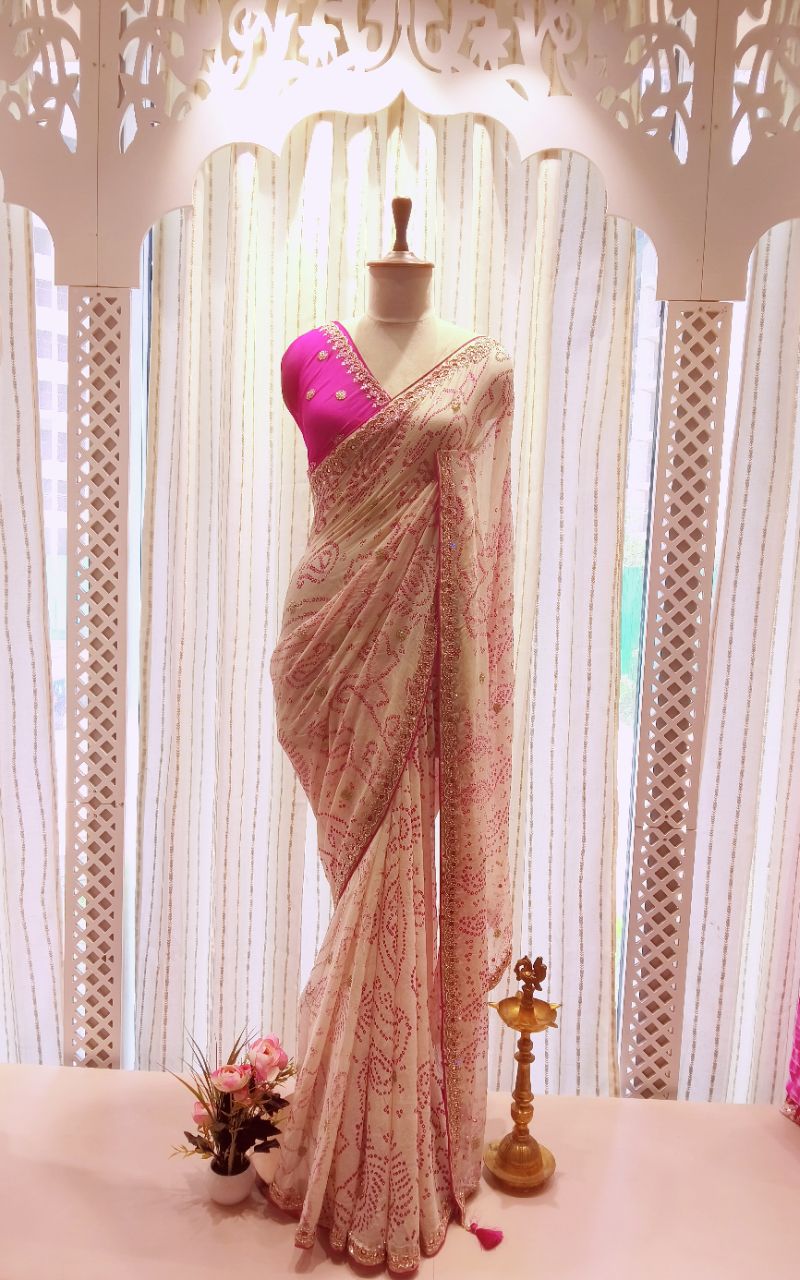 Bandhani Georgette Saree With Hand Work view 6