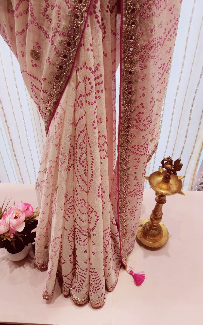 Bandhani Georgette Saree With Hand Work view 8