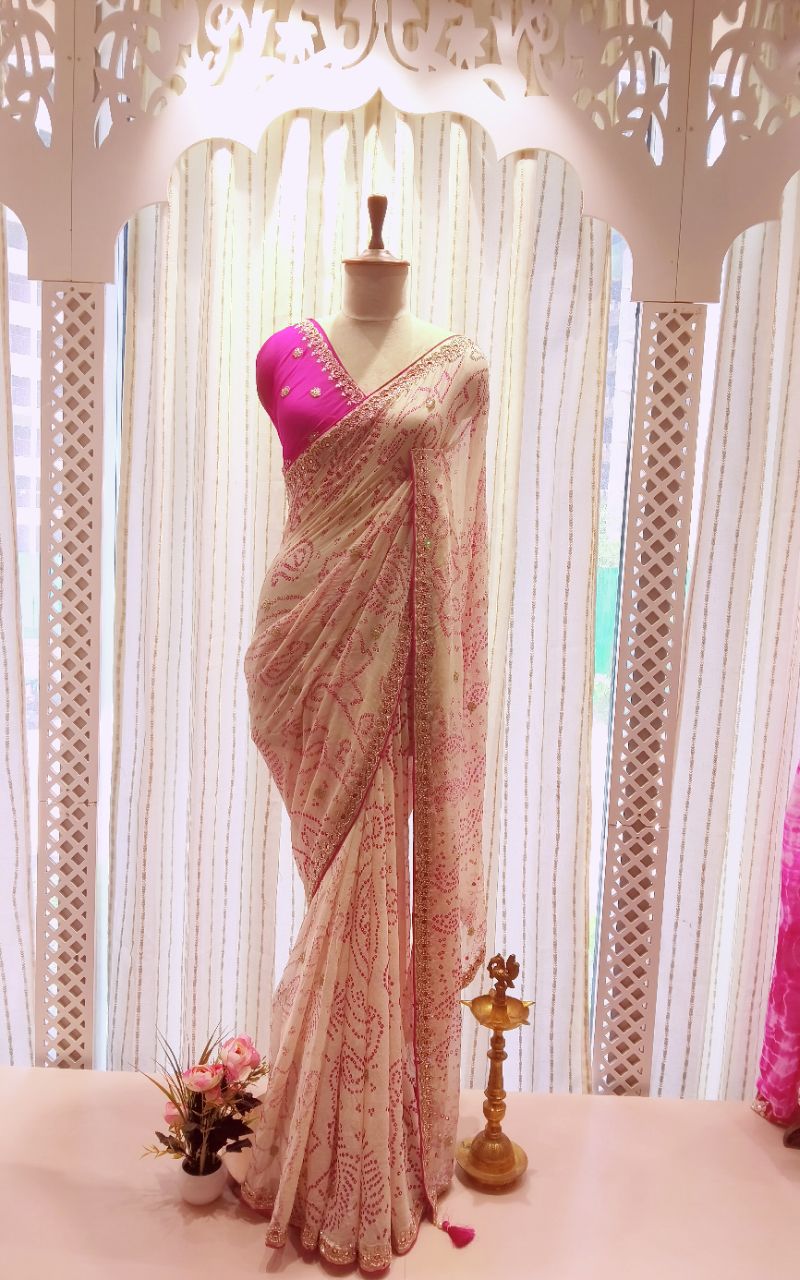 Bandhani Georgette Saree With Hand Work view 2