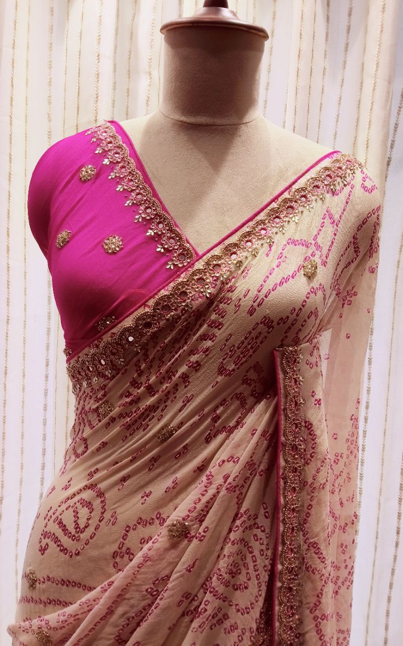 Bandhani Georgette Saree With Hand Work view 9