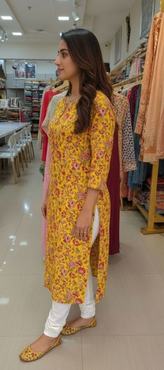 Floral Print Cotton Kurta view 4