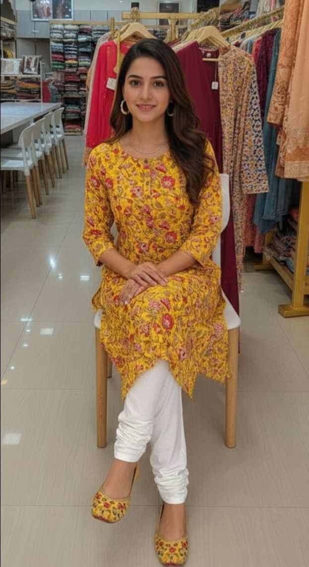 Floral Print Cotton Kurta view 5