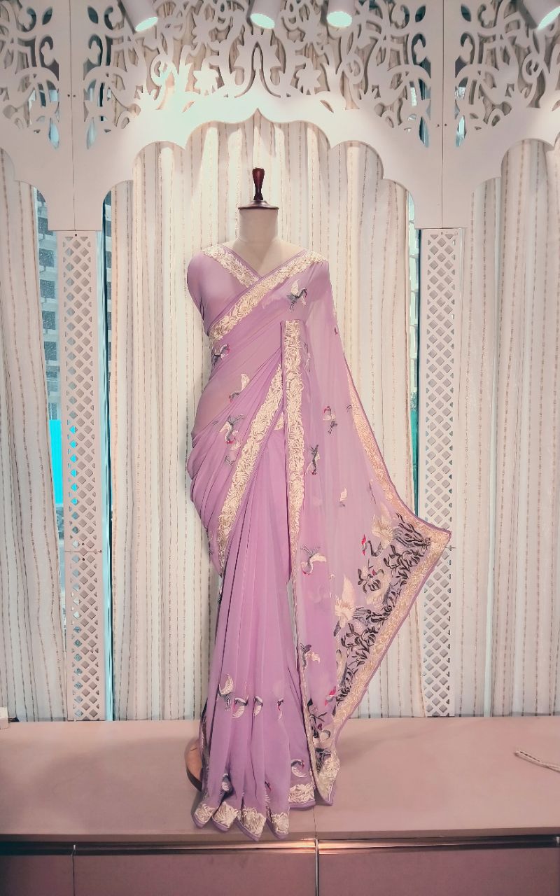 Parsi work pure georgette saree view 2