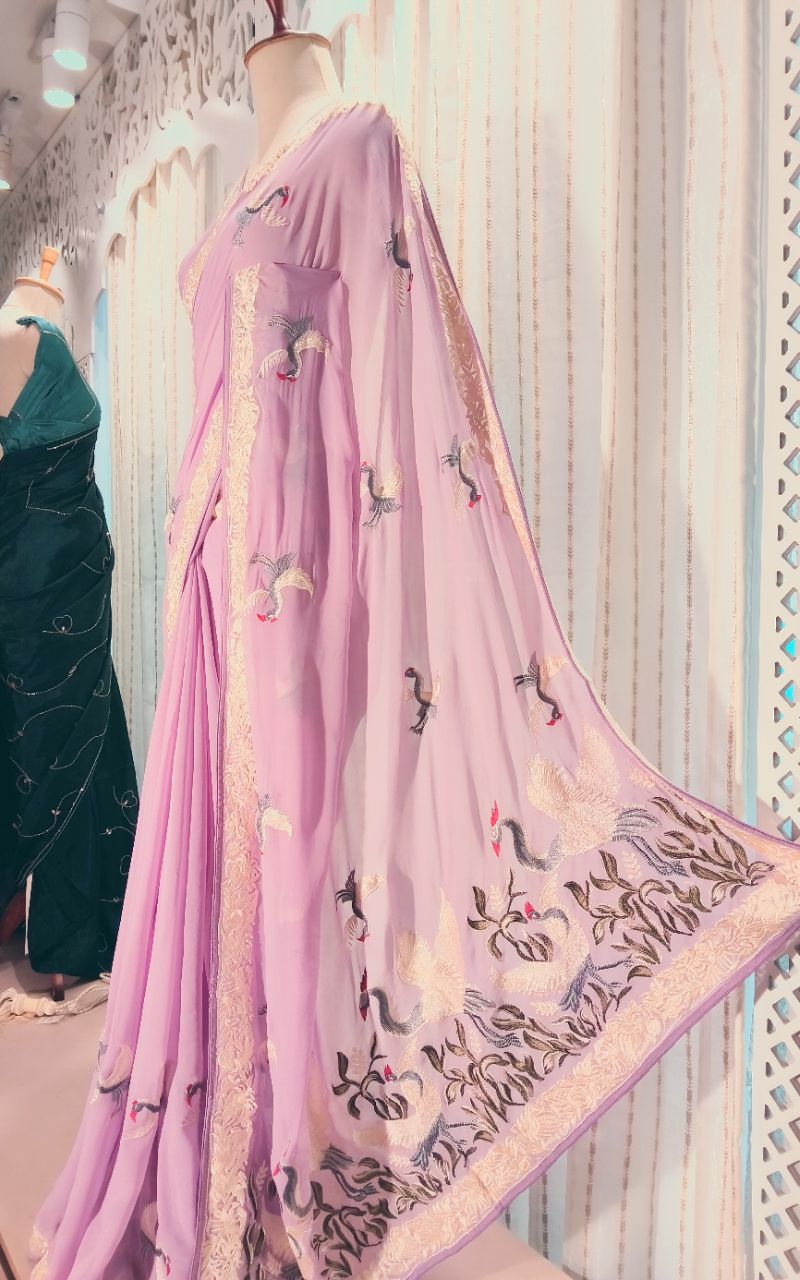 Parsi work pure georgette saree view 4
