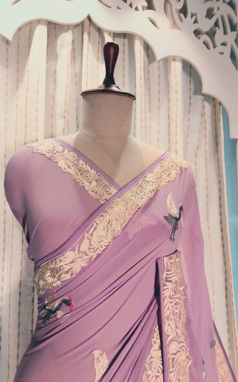 Parsi work pure georgette saree view 6