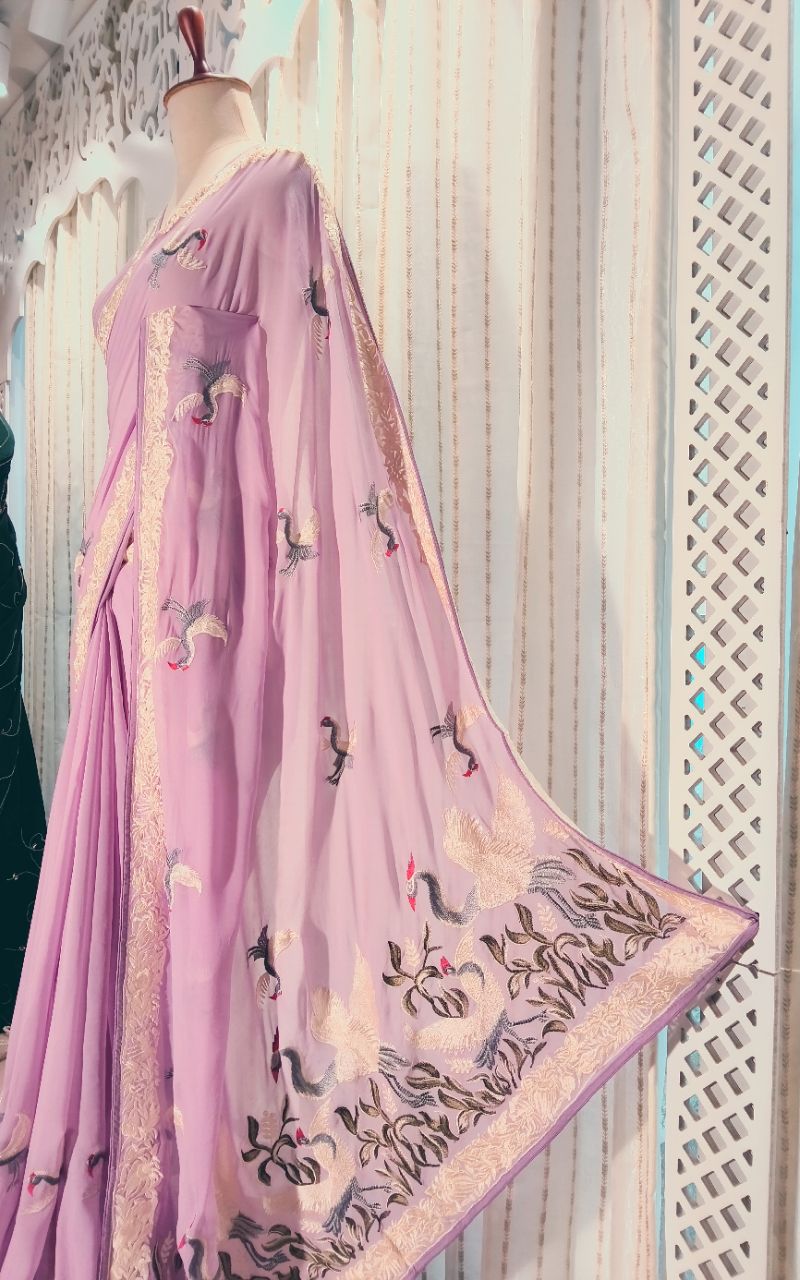 Parsi work pure georgette saree view 8