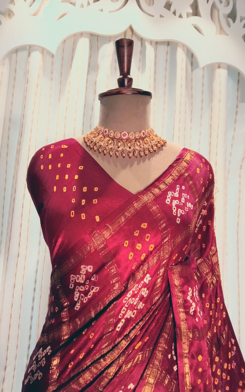 Modal silk gharchola hand bandhani saree view 6