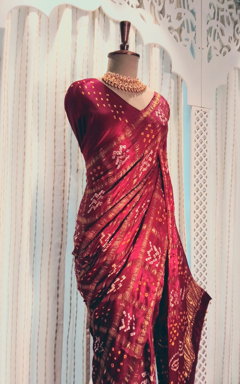 Modal silk gharchola hand bandhani saree view 7