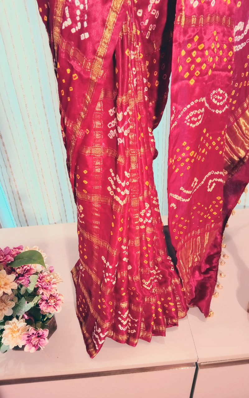 Modal silk gharchola hand bandhani saree view 8