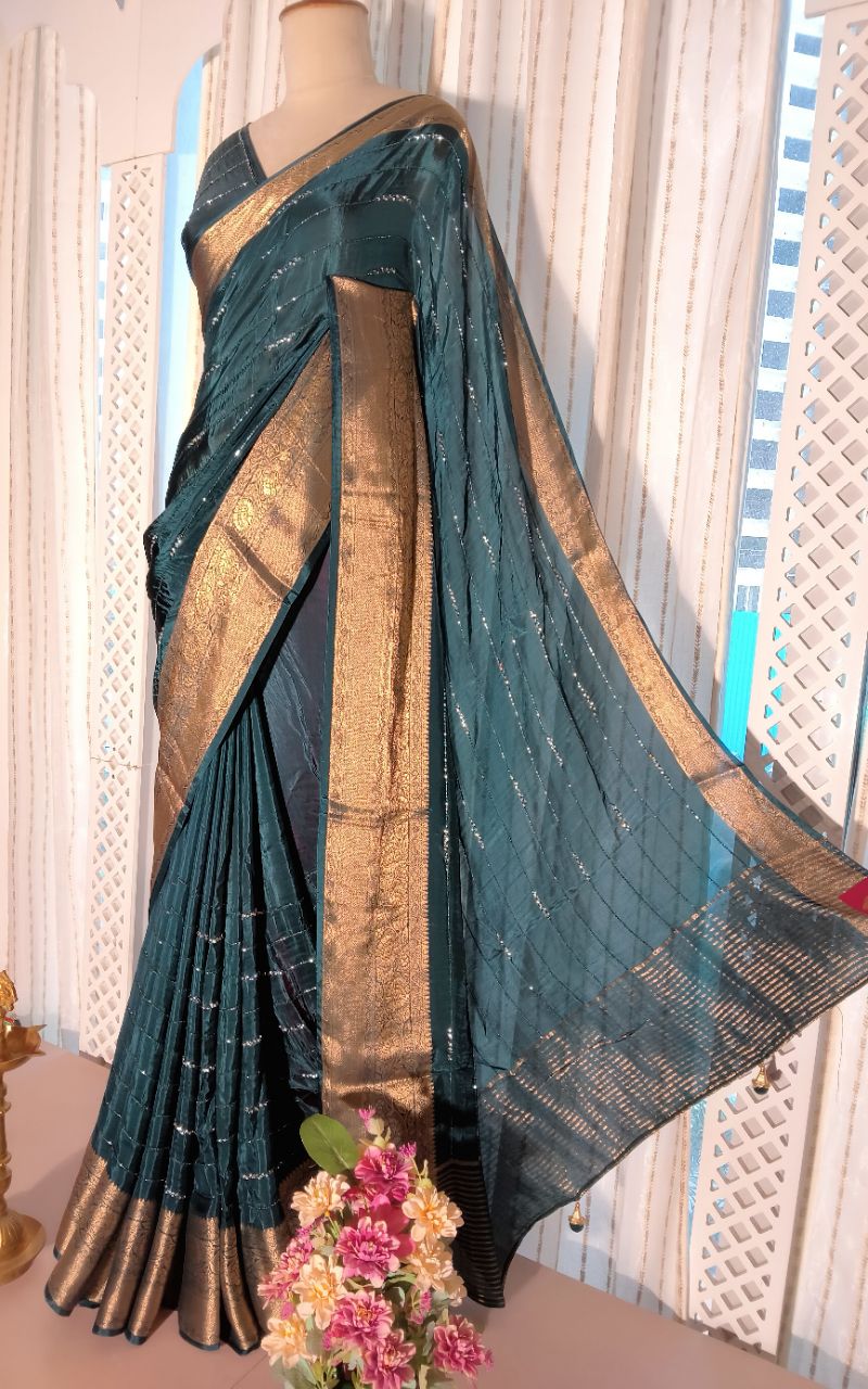 Banarasi border hank work russian silk saree view 6