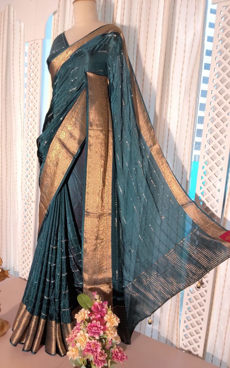 Banarasi border hank work russian silk saree view 3
