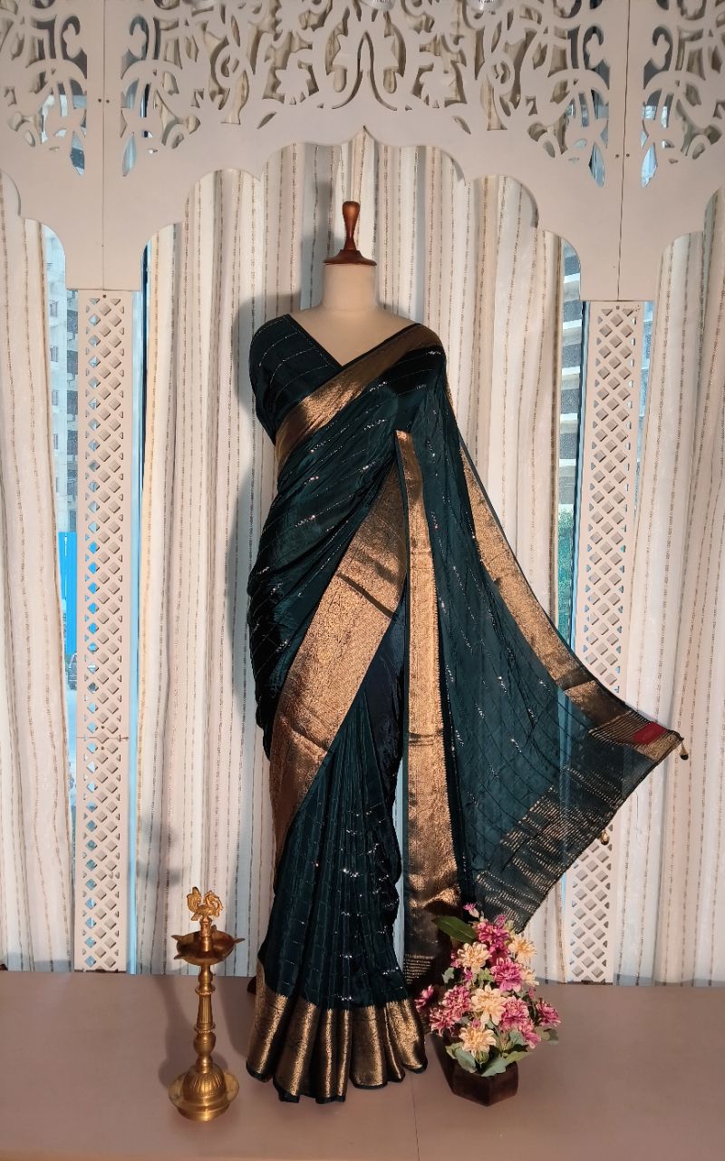 Banarasi border hank work russian silk saree view 7
