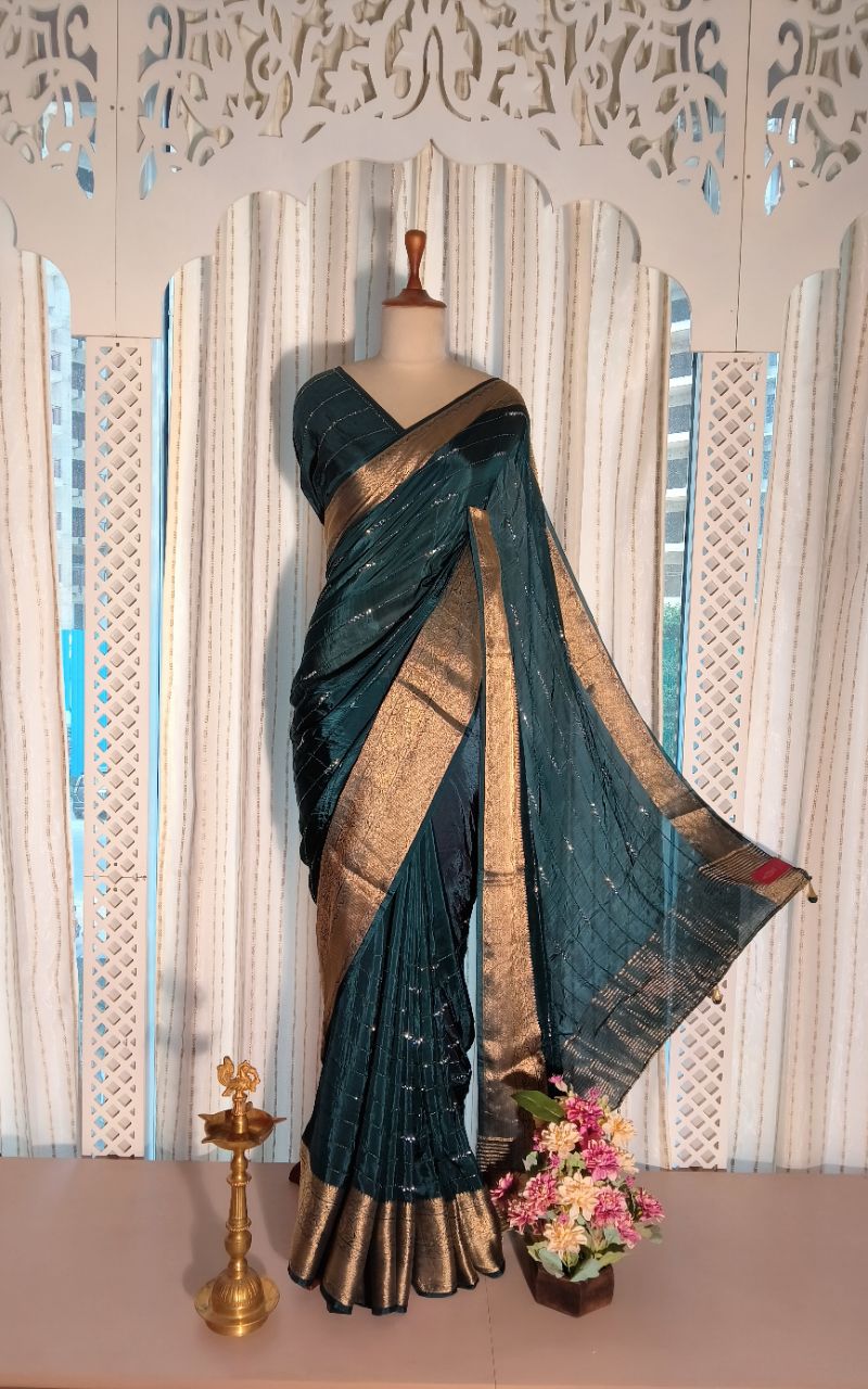 Banarasi border hank work russian silk saree view 2