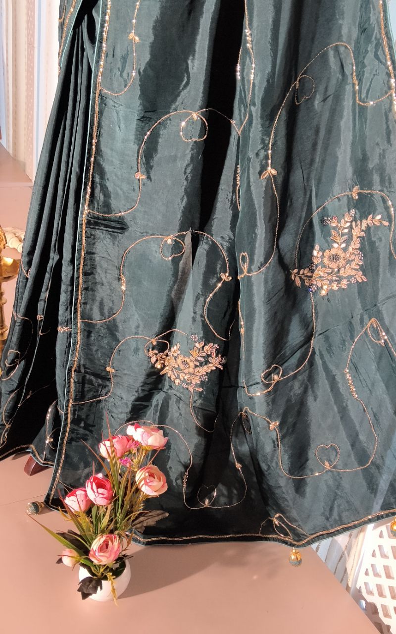 Fancy silk hand work saree cutdana, zardozi work view 6
