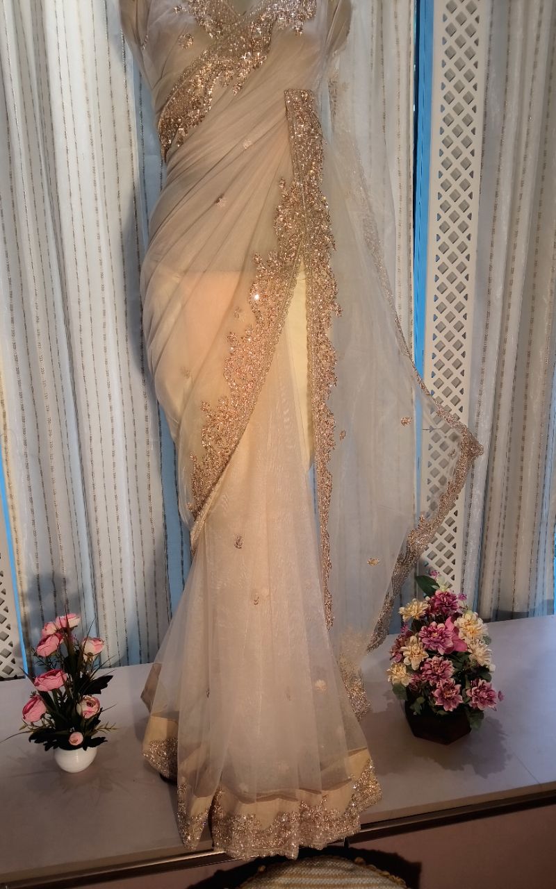 Designer Net Saree With Hand Work view 6