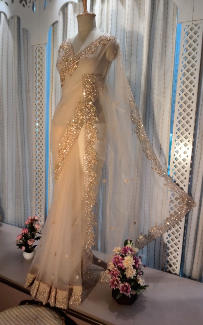 Designer Net Saree With Hand Work view 2