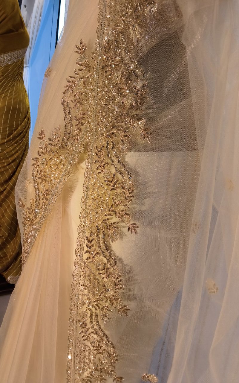 Designer Net Saree With Hand Work view 8
