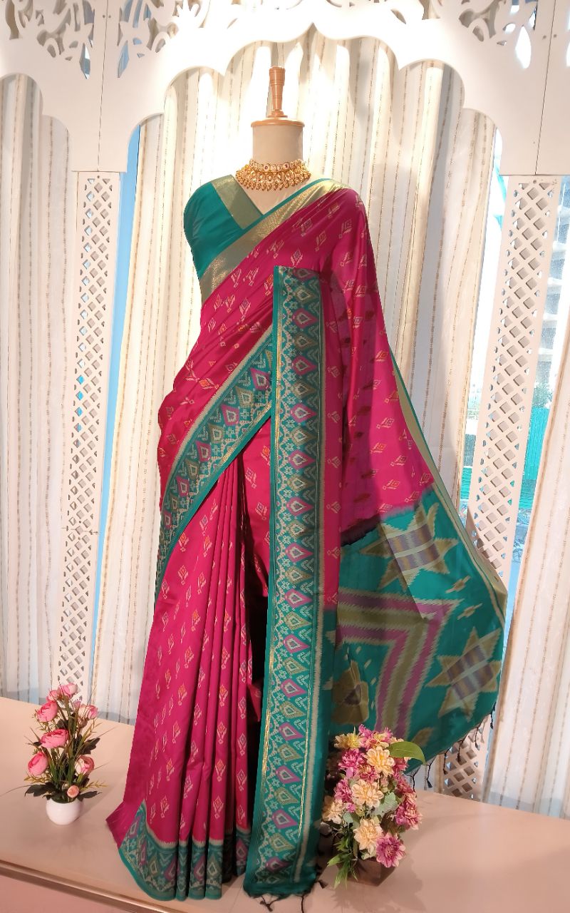 Semi silk patola weaving saree view 4