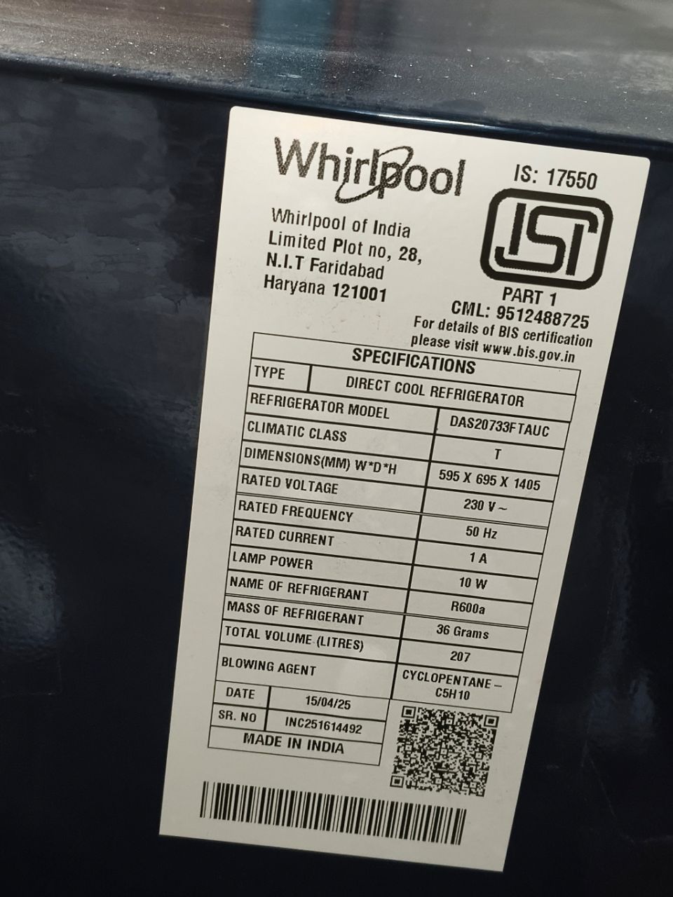 Whirlpool Refrigerator 3S W.DC-230 IMPRO 72613 view 4