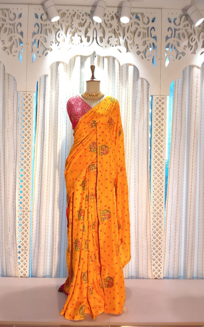 dola silk with bandhani Saree view 3