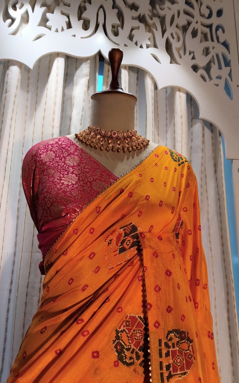 dola silk with bandhani Saree view 6