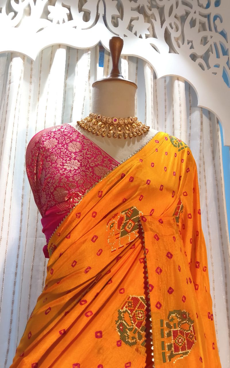 dola silk with bandhani Saree view 5