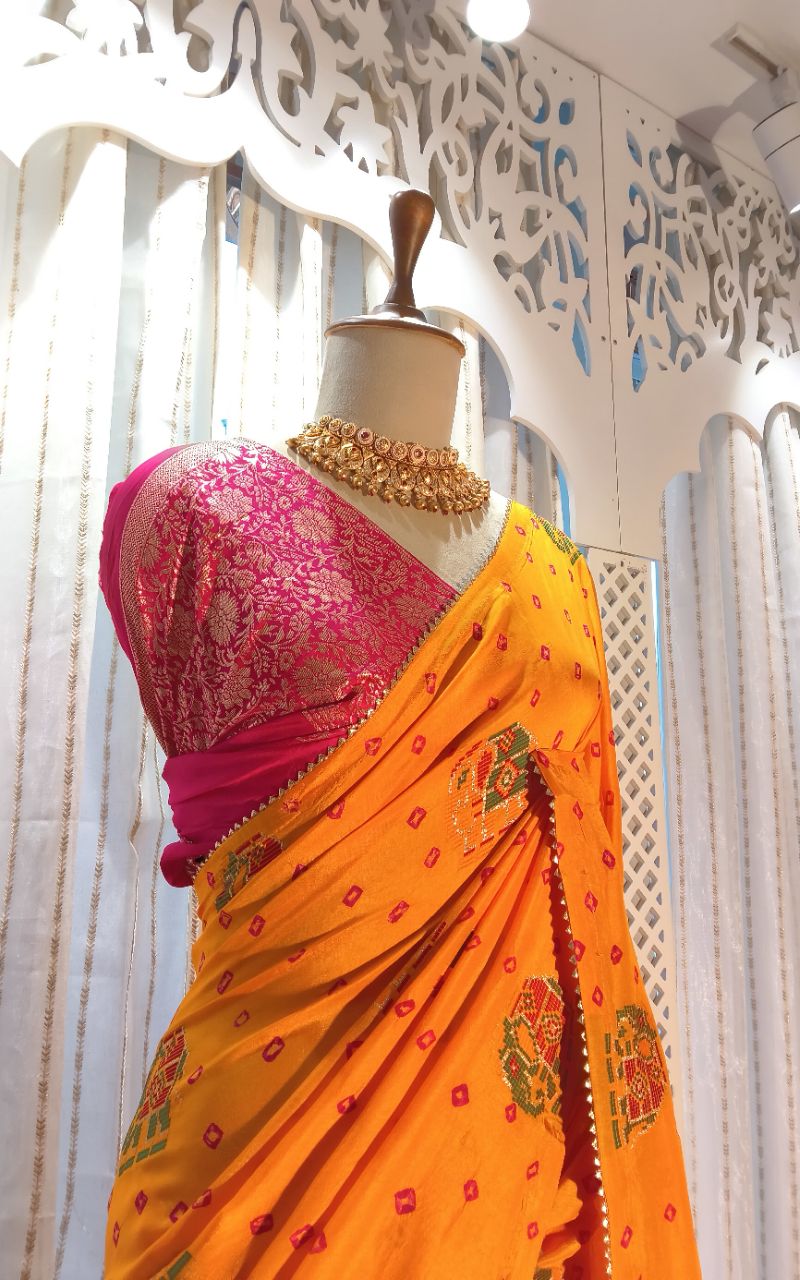 dola silk with bandhani Saree view 7