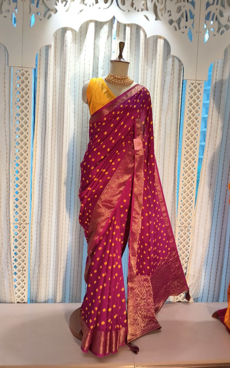 Designer Saree dola silk with bandhani view 4