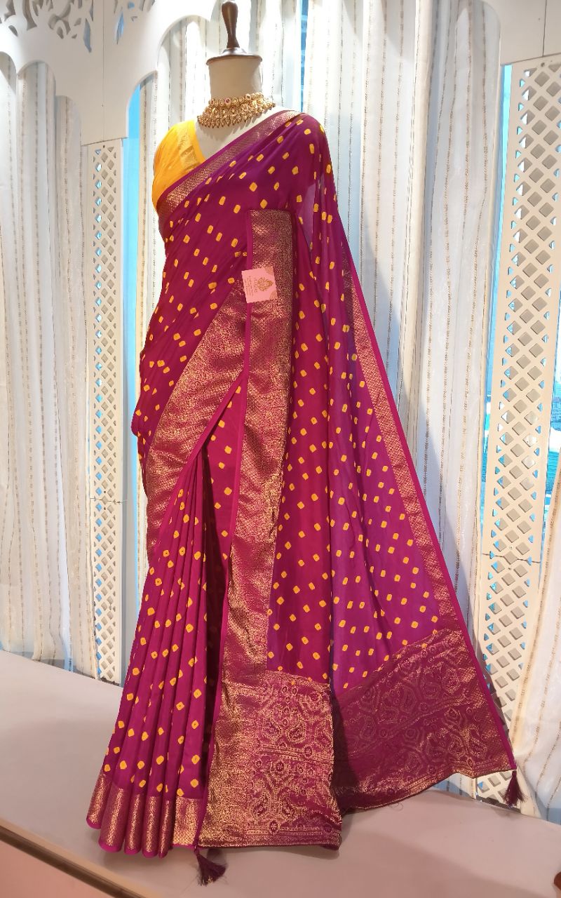 Designer Saree dola silk with bandhani view 2