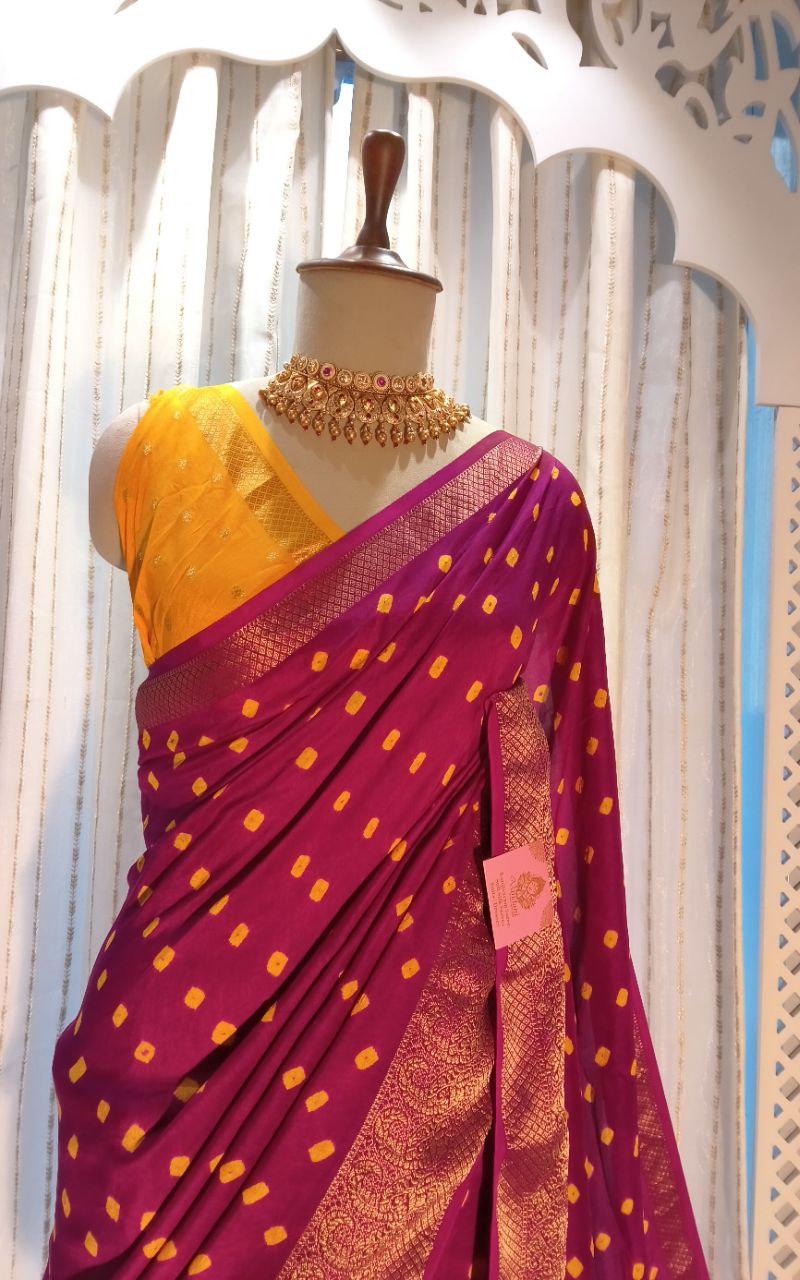 Designer Saree dola silk with bandhani view 6