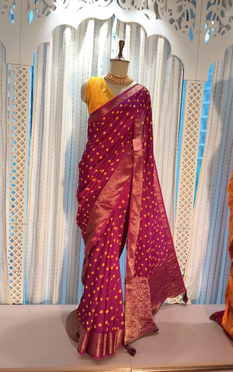 Designer Saree dola silk with bandhani view 5