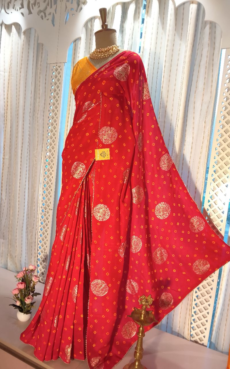 Designer dola silk with bandhani view 4