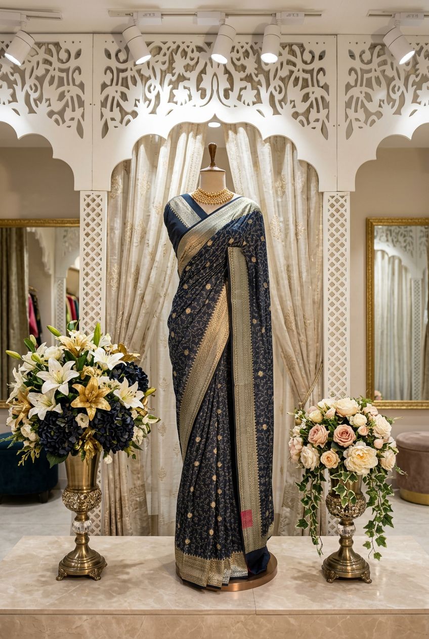 Banarasi tansuee silk saree with zari butta and border view 8