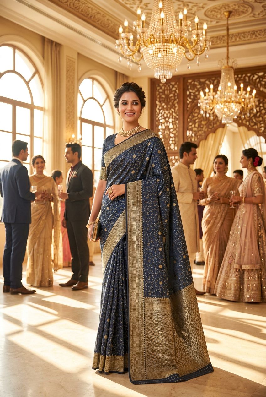 Banarasi tansuee silk saree with zari butta and border view 7