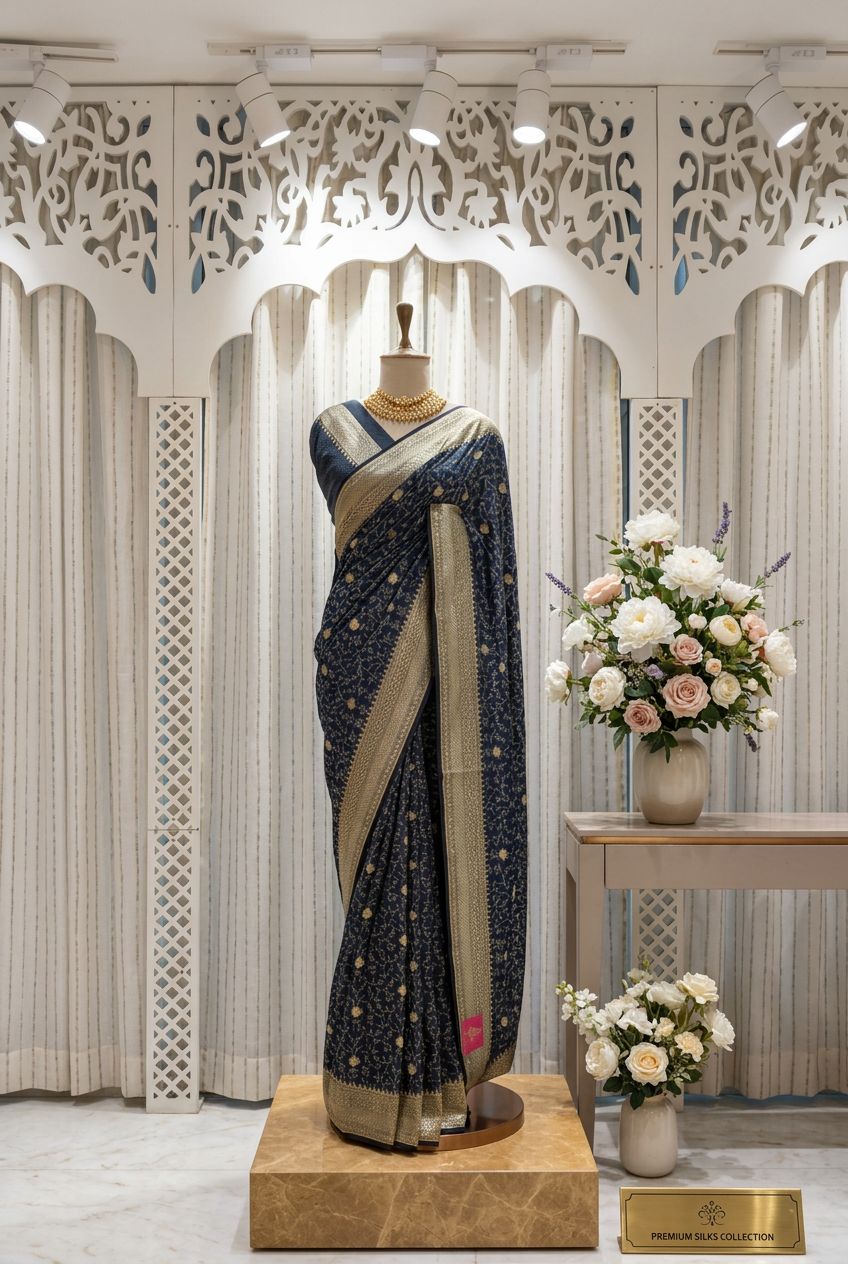 Banarasi tansuee silk saree with zari butta and border view 9