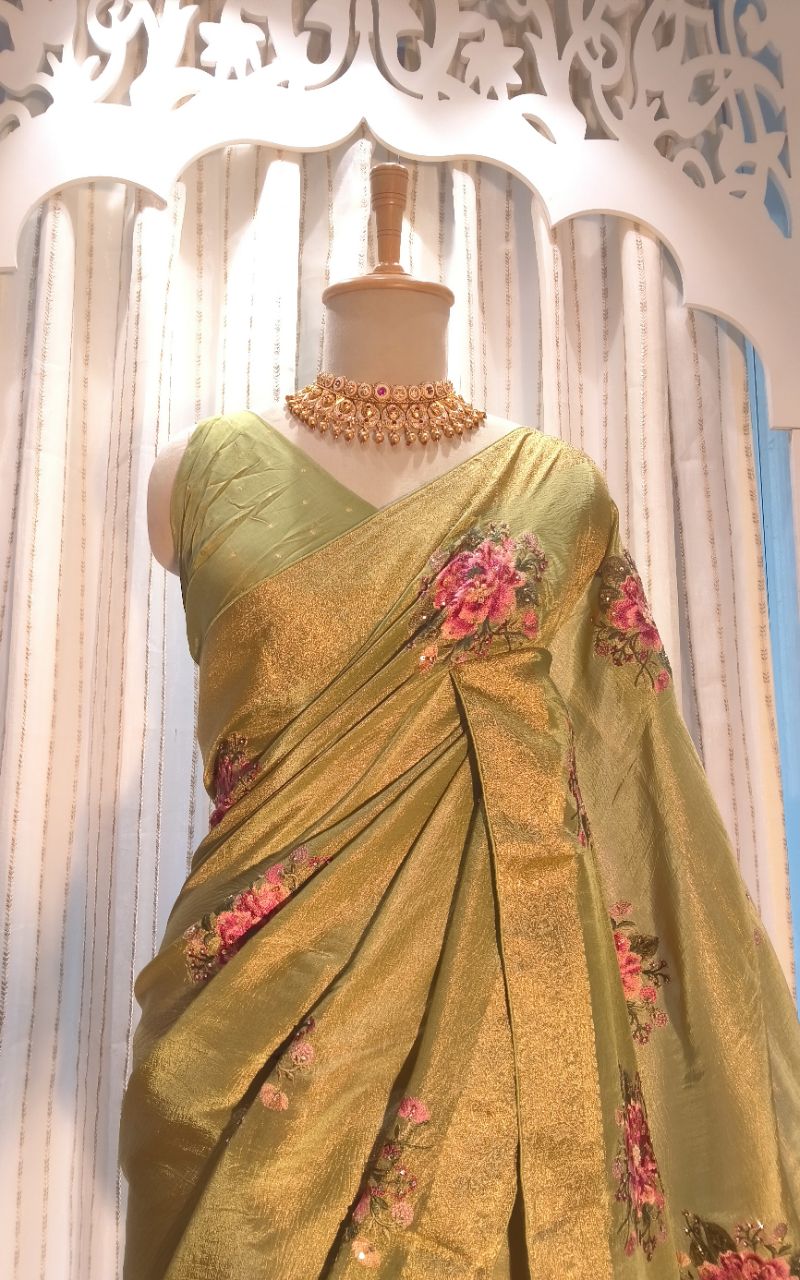 Tissue saree with emboroidery view 6
