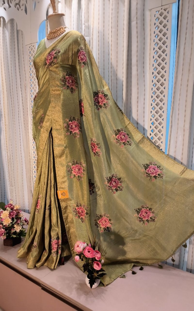 Tissue saree with emboroidery view 4