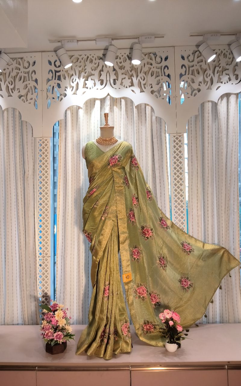 Tissue saree with emboroidery view 2