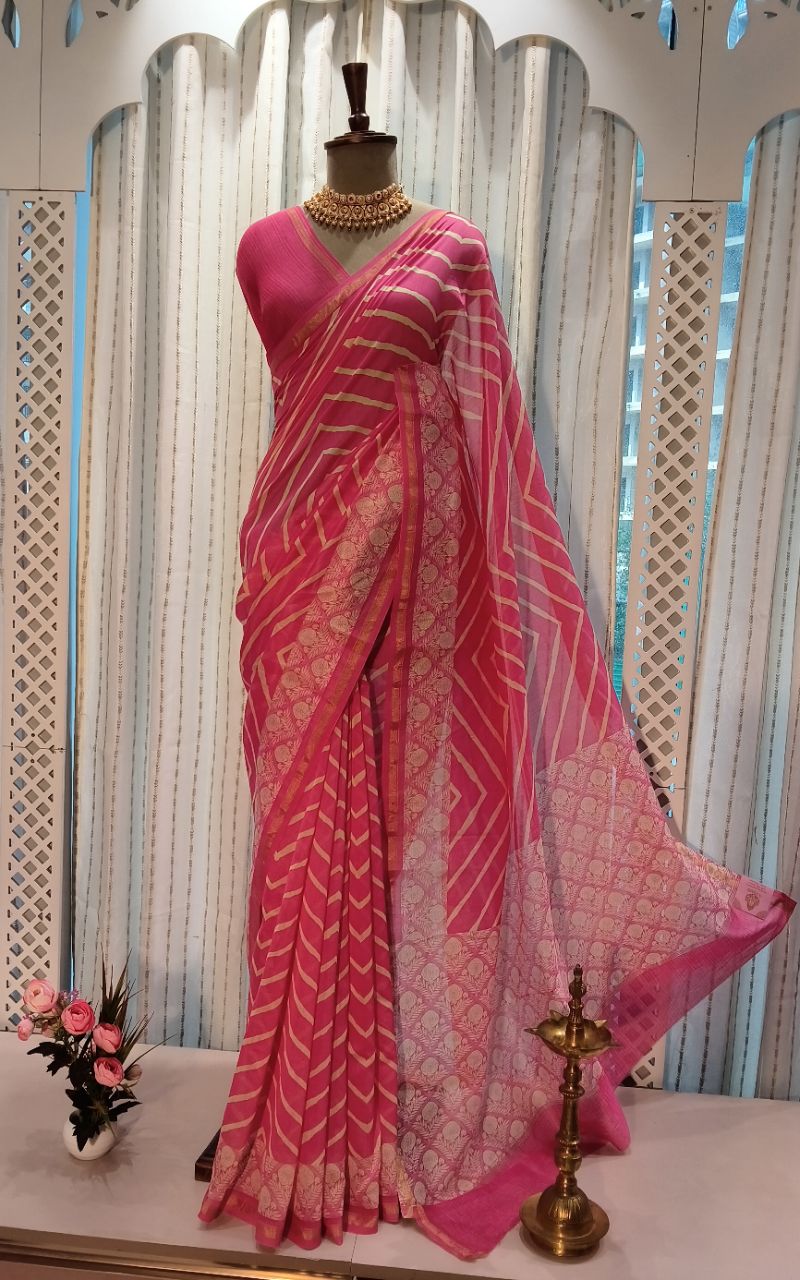 Chanderi silk lehariya digital print view 2