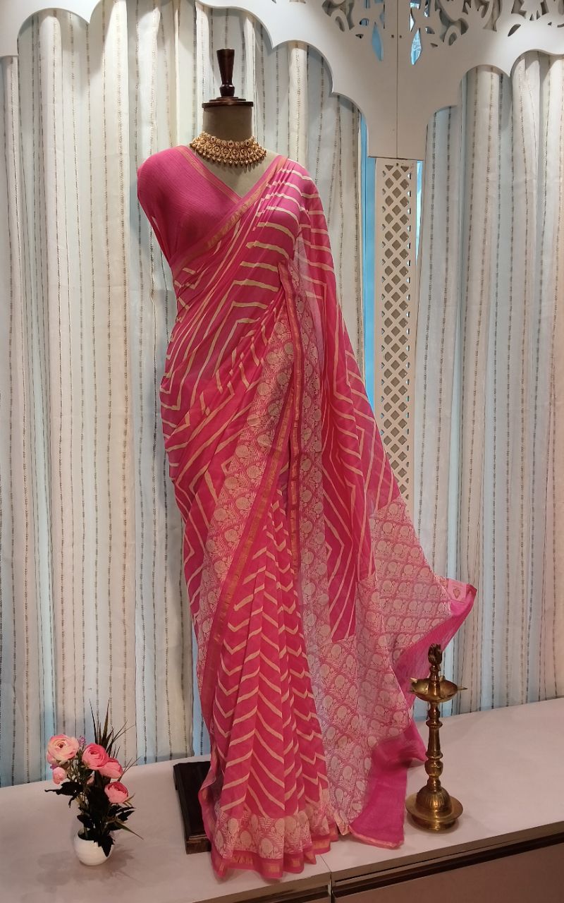 Chanderi silk lehariya digital print view 5