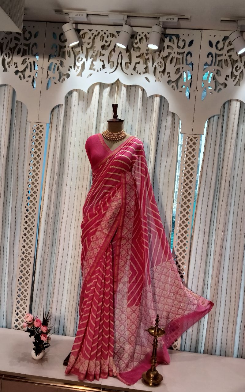 Chanderi silk lehariya digital print view 8