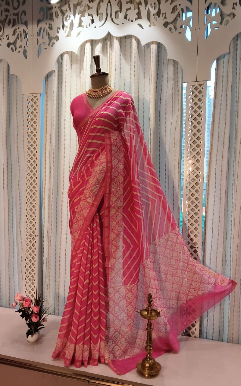 Chanderi silk lehariya digital print view 4
