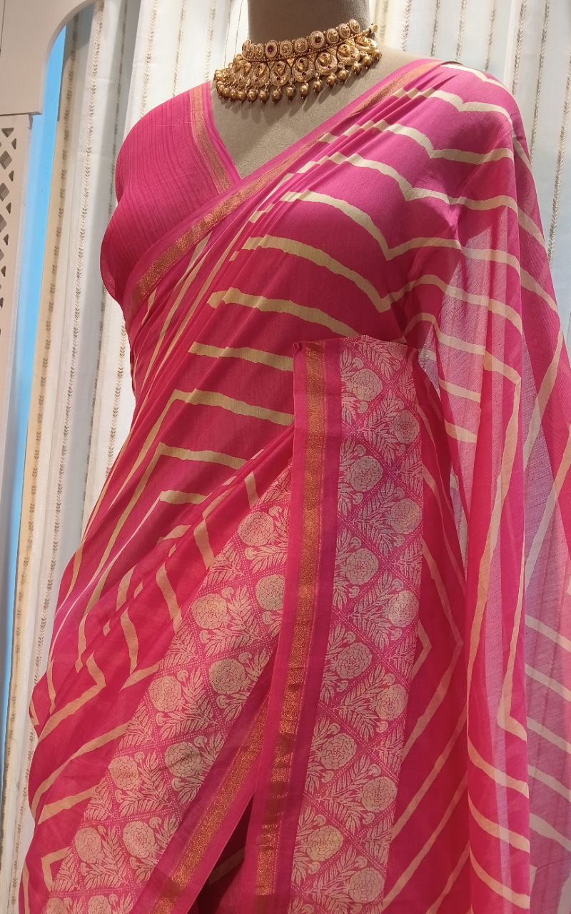 Chanderi silk lehariya digital print view 7