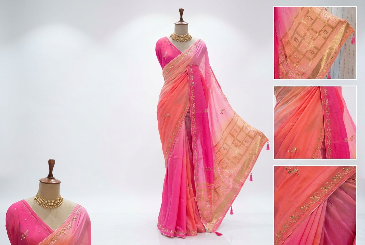 Dolla silk gotta patti and gharcholla style pallu multi shade saree view 3