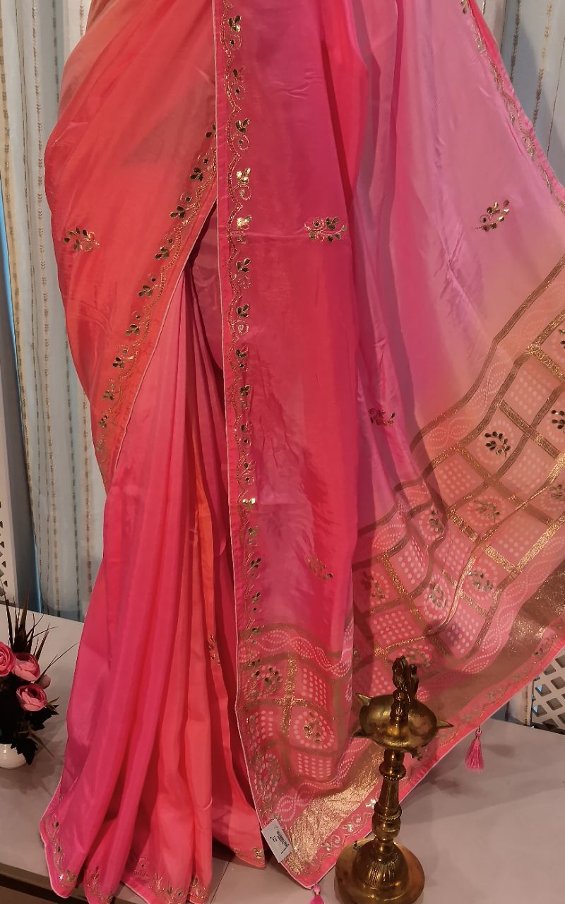Dolla silk gotta patti and gharcholla style pallu multi shade saree view 7