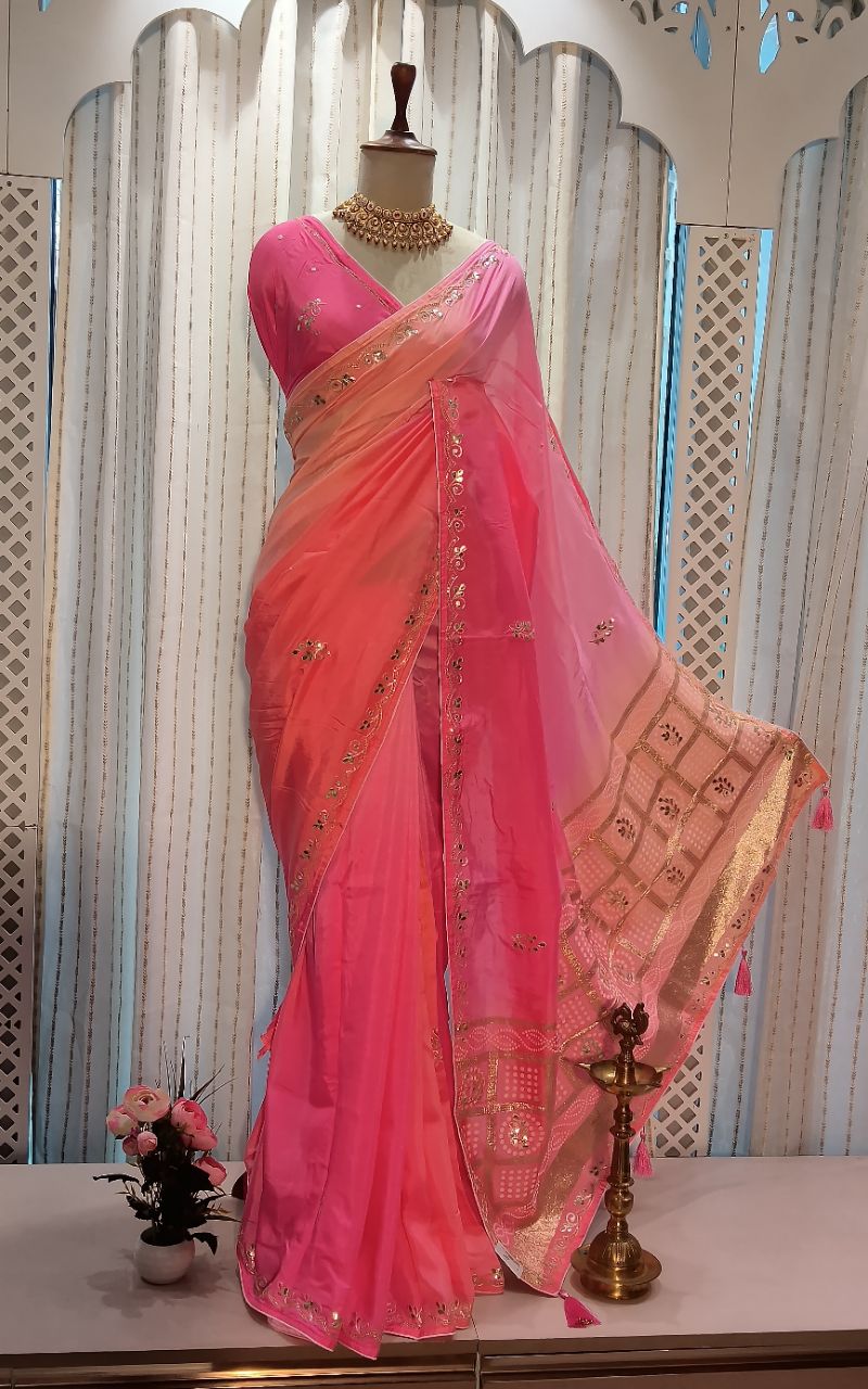 Dolla silk gotta patti and gharcholla style pallu multi shade saree view 4
