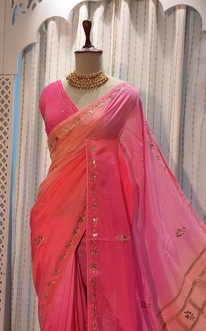 Dolla silk gotta patti and gharcholla style pallu multi shade saree view 6