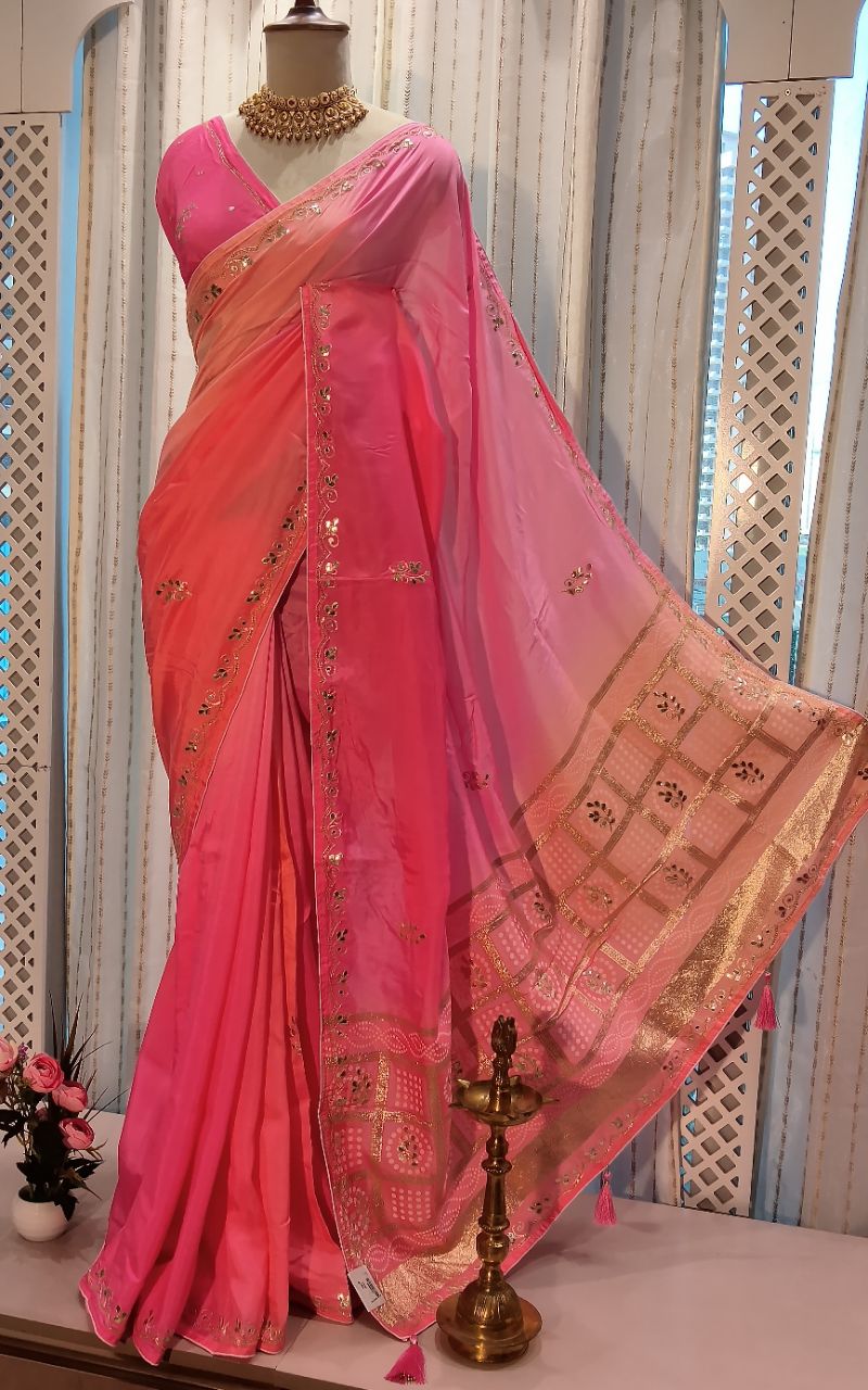 Dolla silk gotta patti and gharcholla style pallu multi shade saree view 5